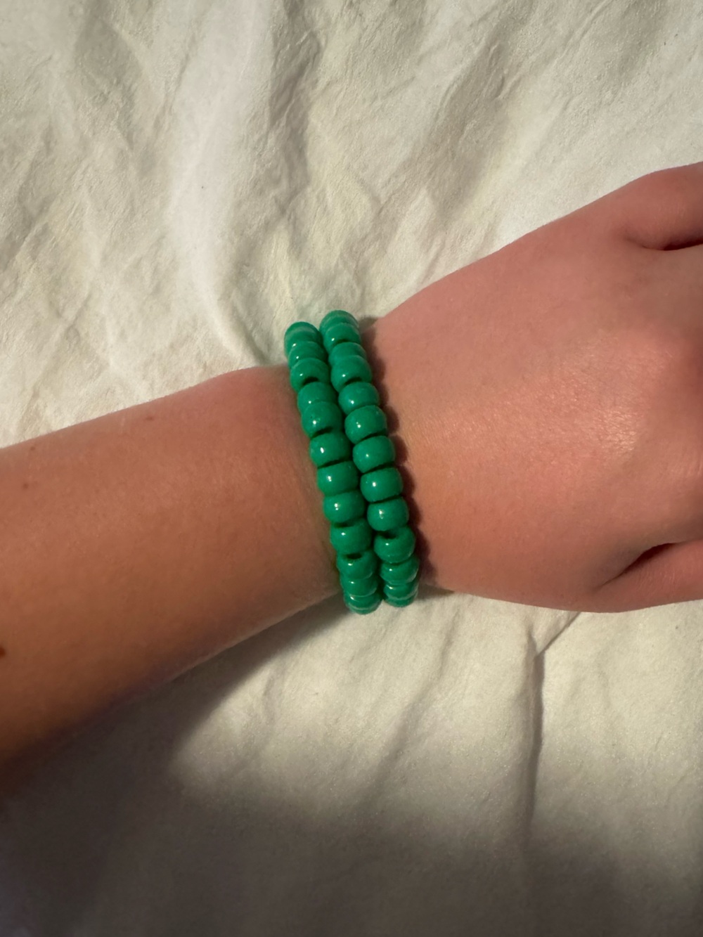 Green Beaded Stretch Bracelet Set of 2